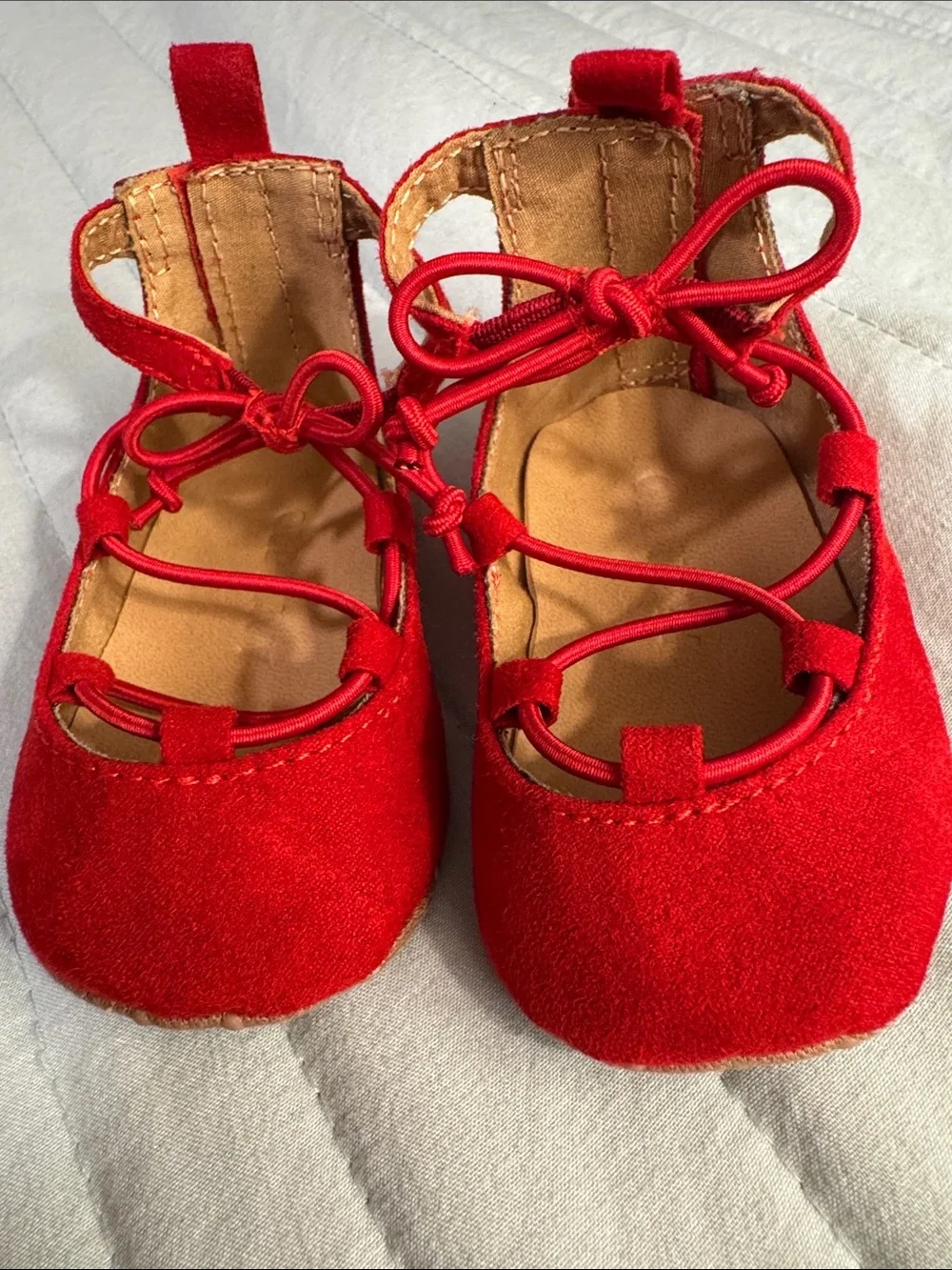 Elastic Laced Red Suede Baby Shoes
